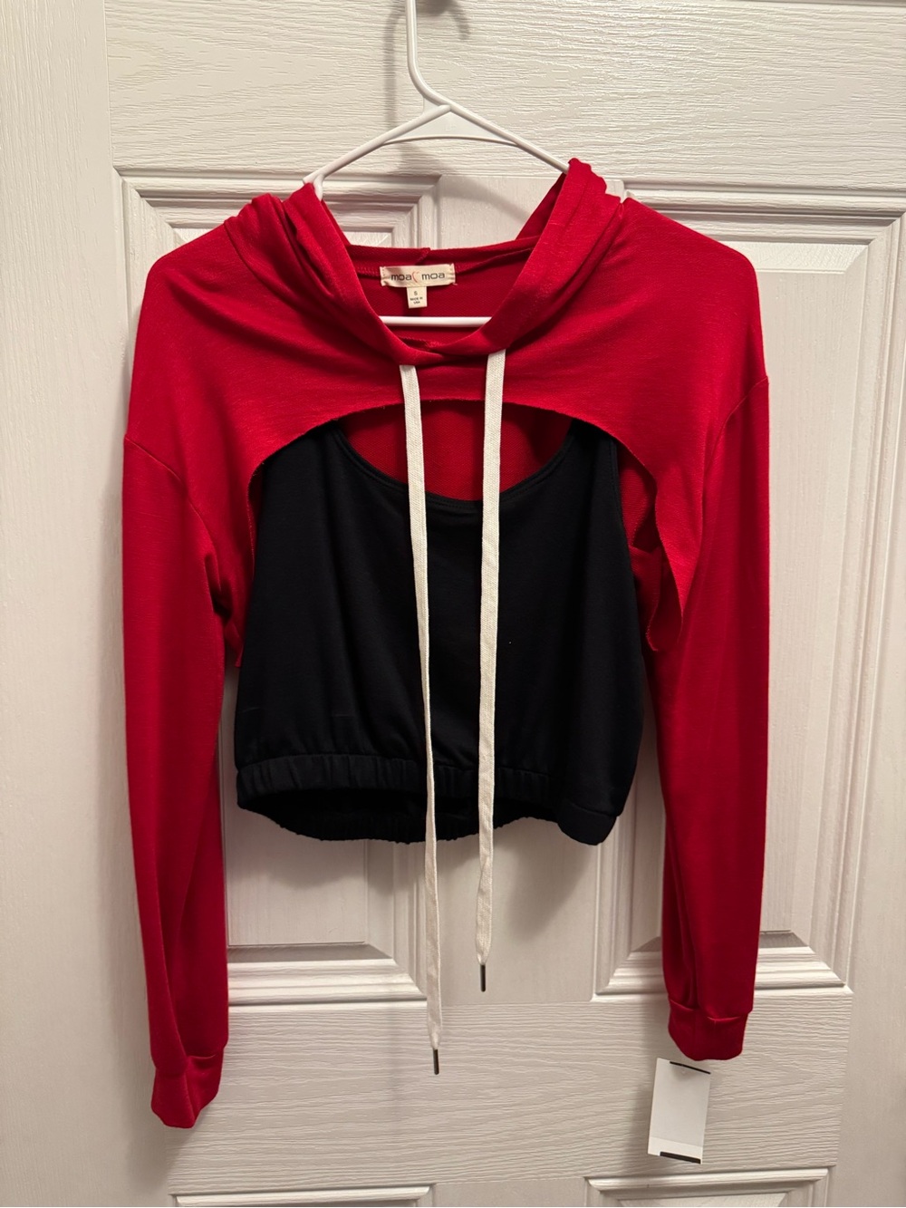 Moa Moa Red Cropped Hoodie with Black Layered Tank